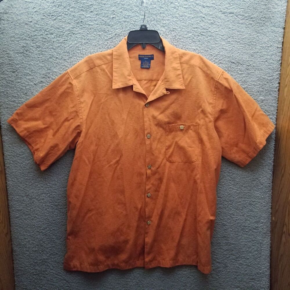 Gordon Clothing Co XL Floral Orange Button-Down Shirt 52.5" 30.5" 10.75"